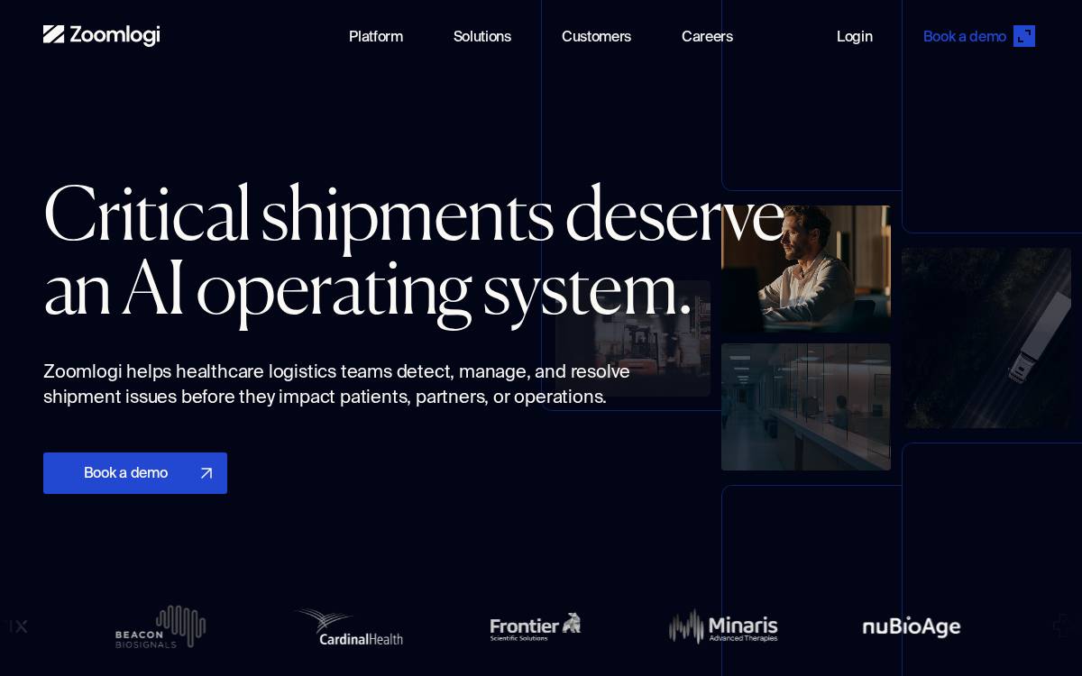 ZoomLogi Cold Chain Logistics Visibility website preview