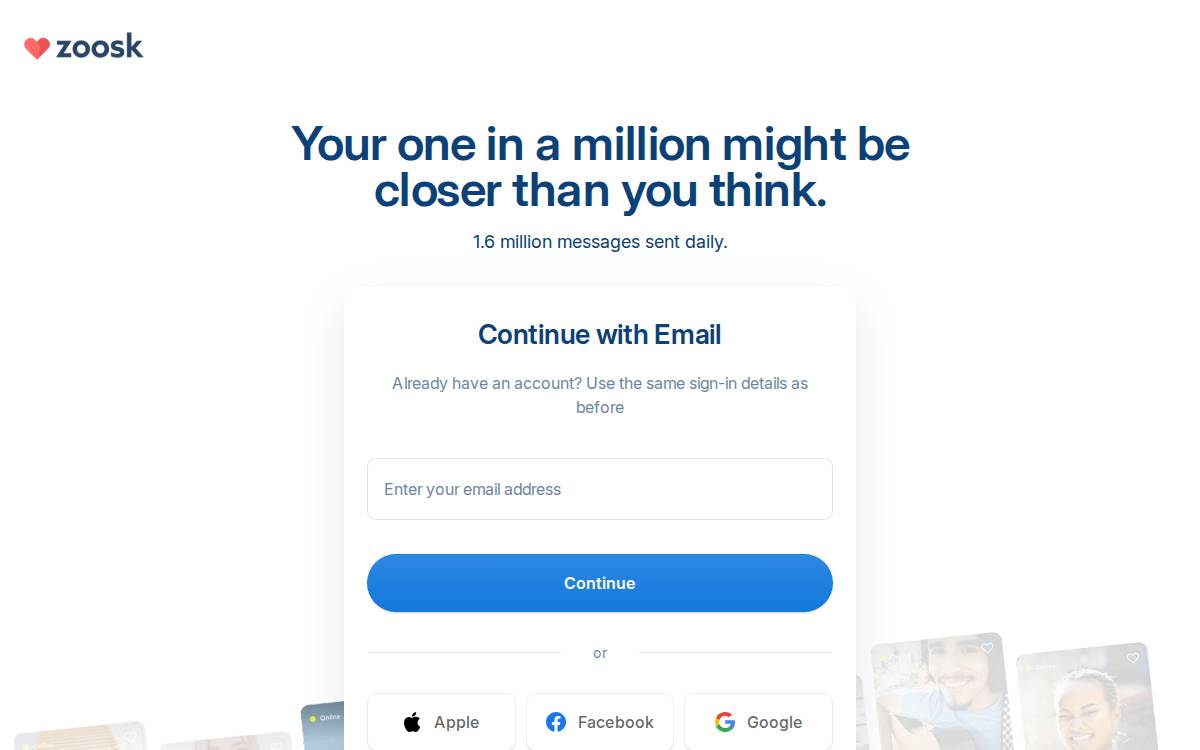 Zoosk website preview