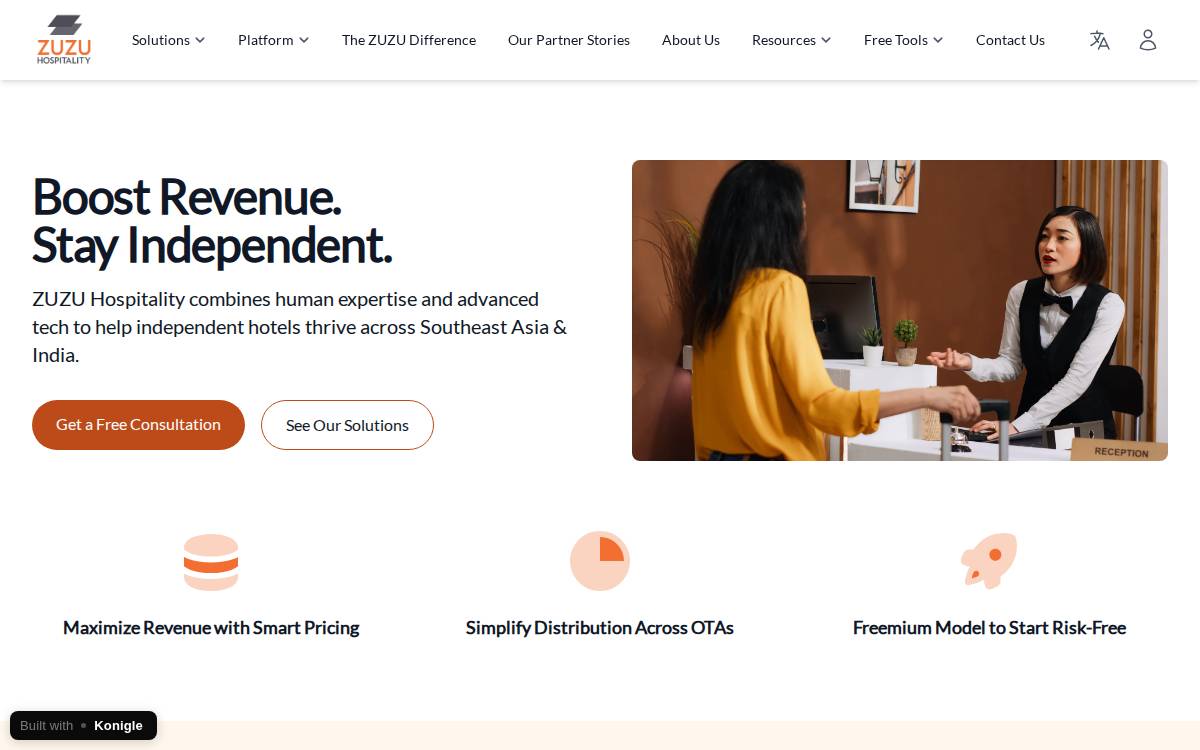 ZUZU Hospitality website preview