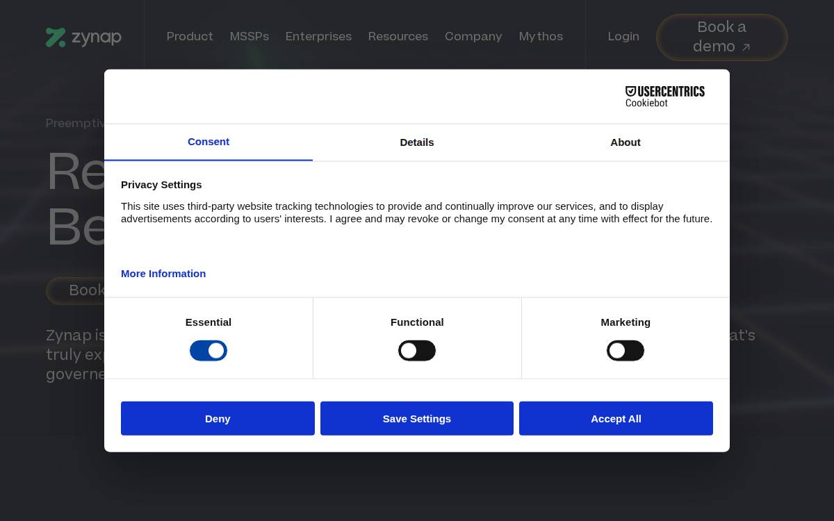 Zynap website preview