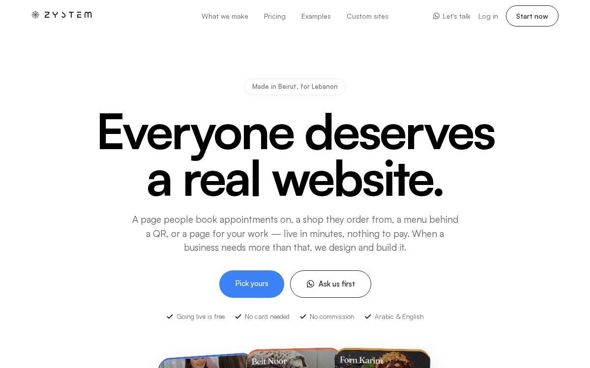 Zystem website preview