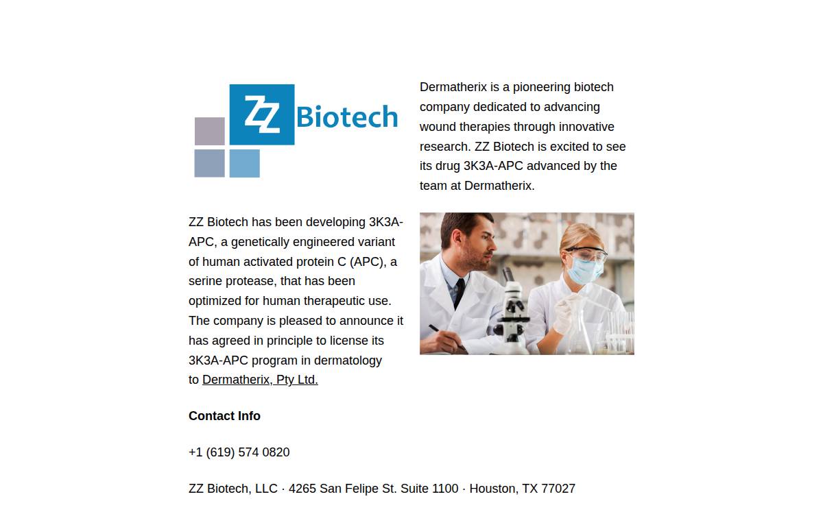 ZZ Biotech website preview