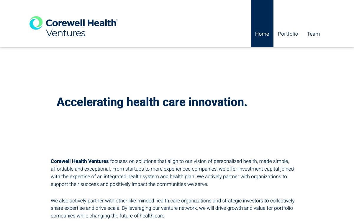 Corewell Health Ventures website preview