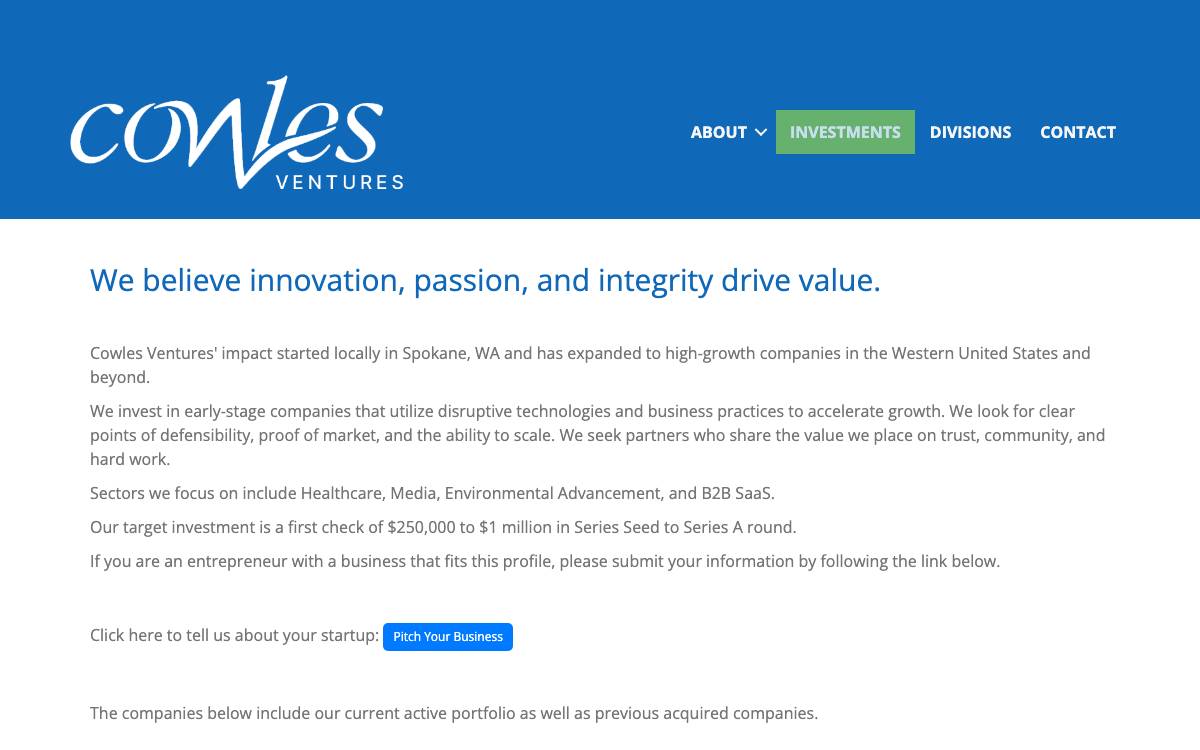 Cowles Ventures website preview