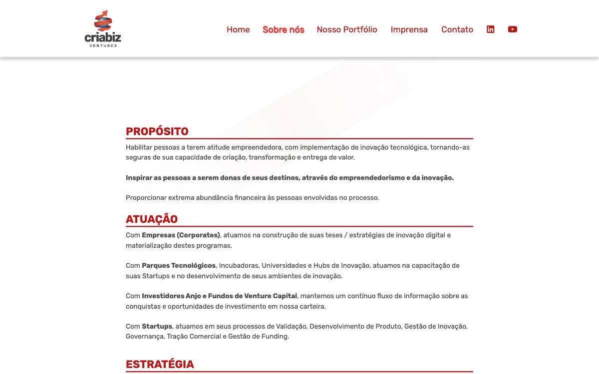 Criabiz Ventures website preview