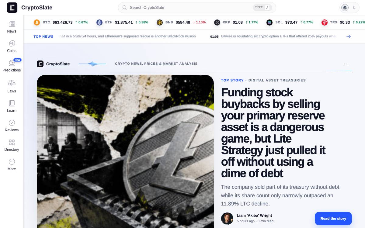 CryptoSlate website preview