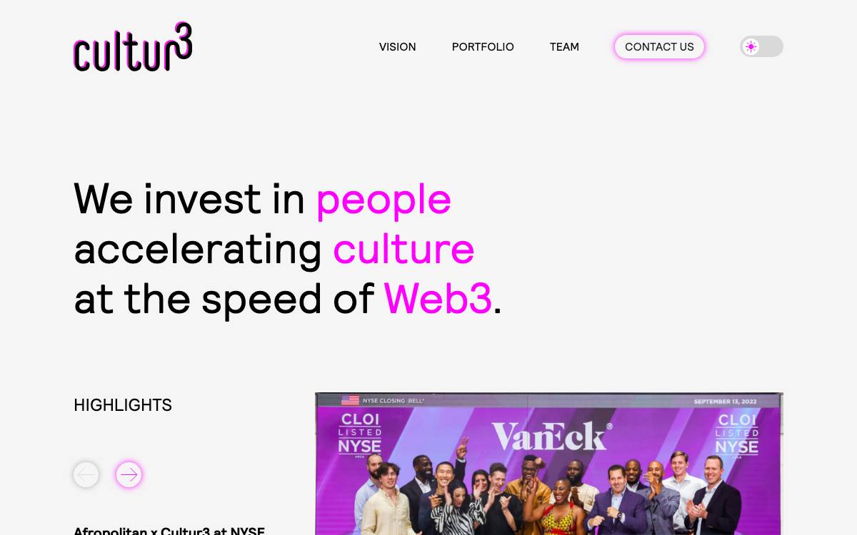Cultur3 Capital website preview
