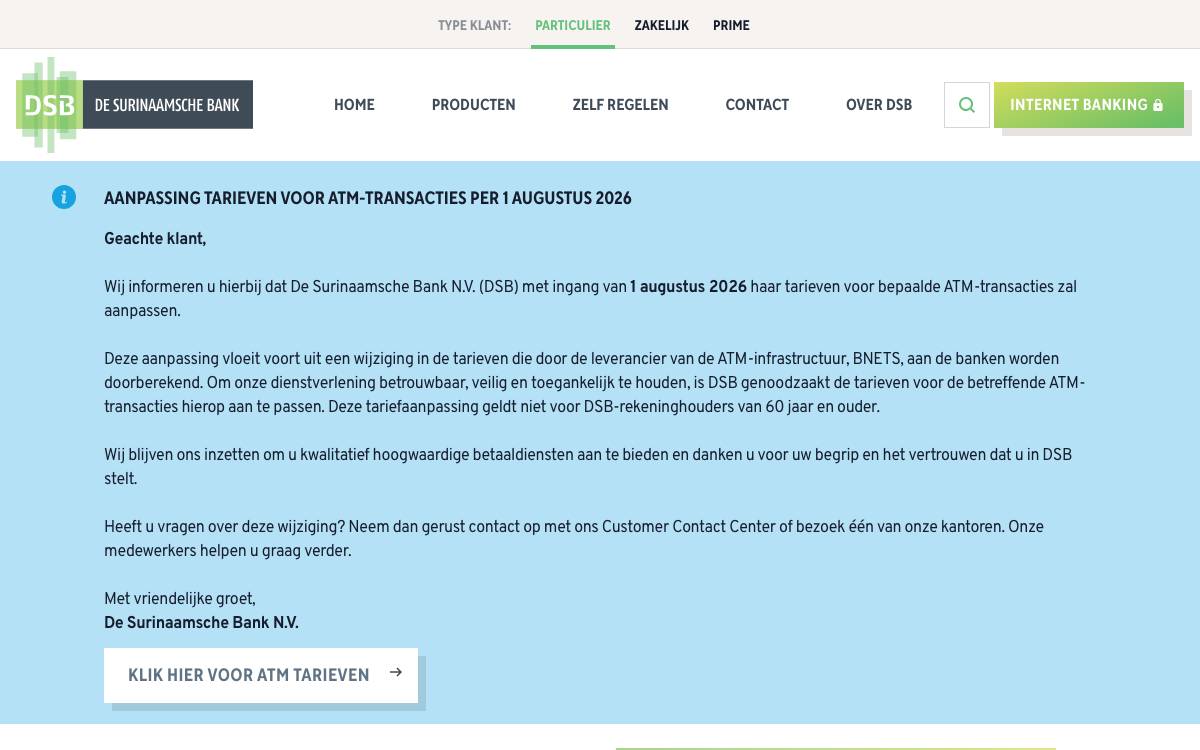 De Surinaamsche Bank website preview