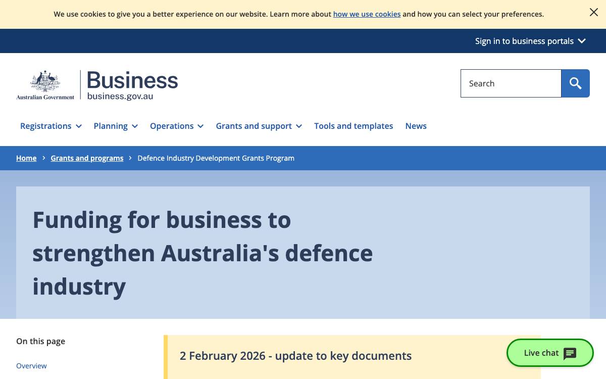 Defence Industry Development Grants (DIDG) website preview