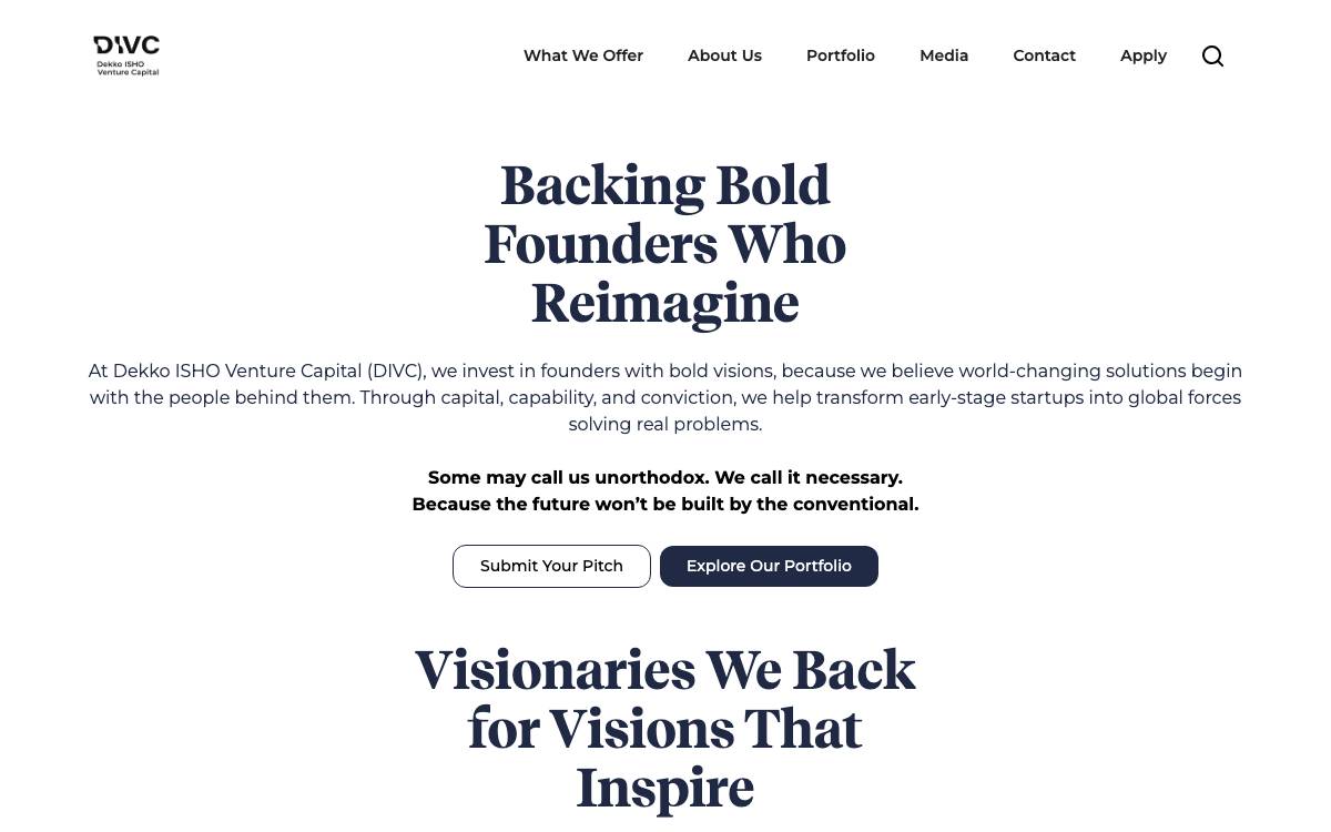 Dekko ISHO Venture Capital website preview