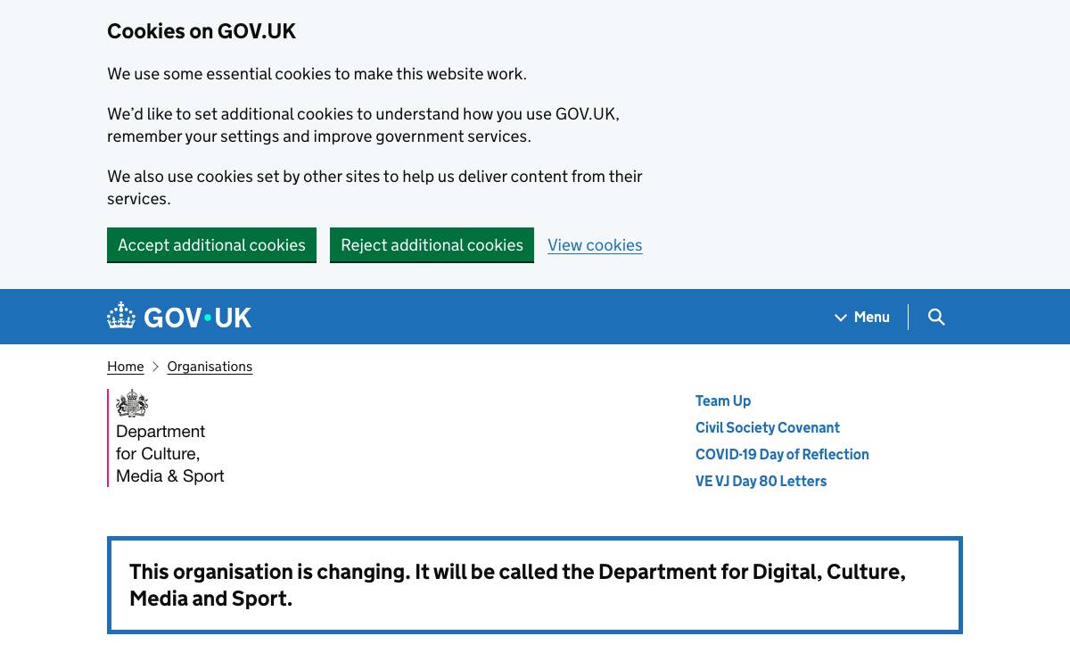 Department for Culture Media Sport website preview