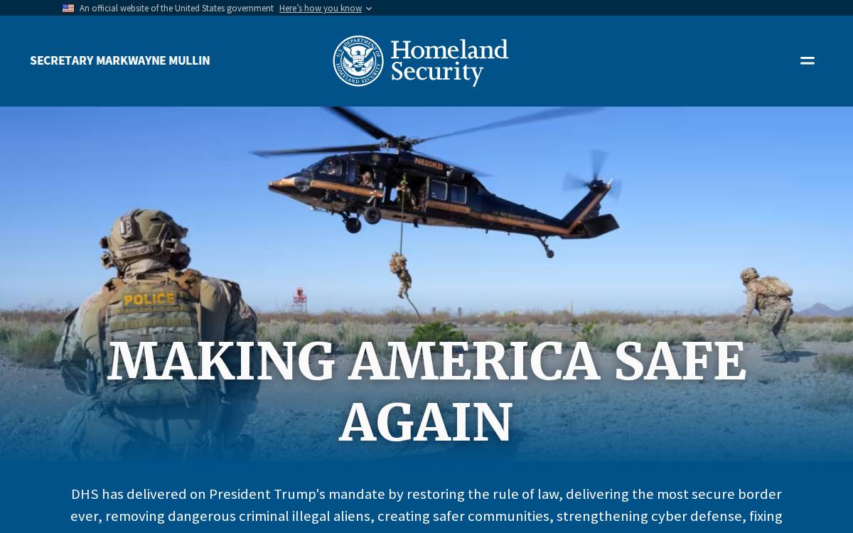 Department of Homeland Security website preview