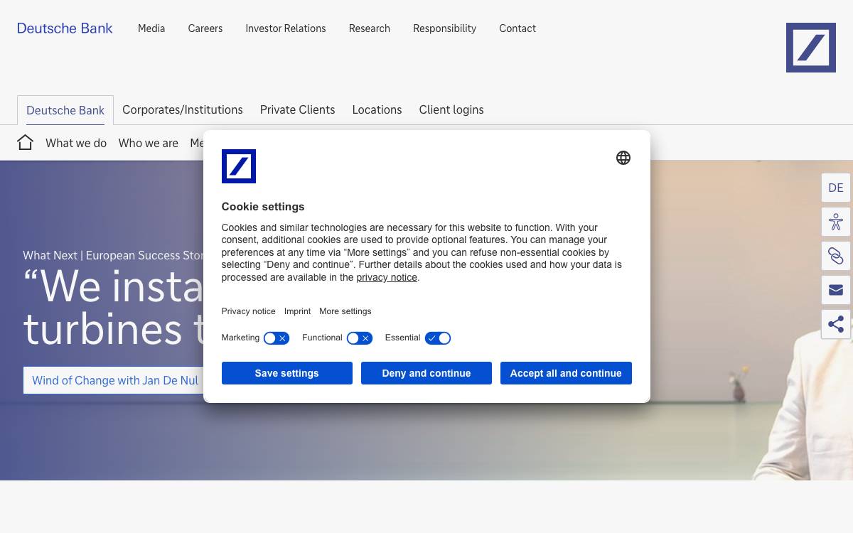 Deutsche Bank website preview