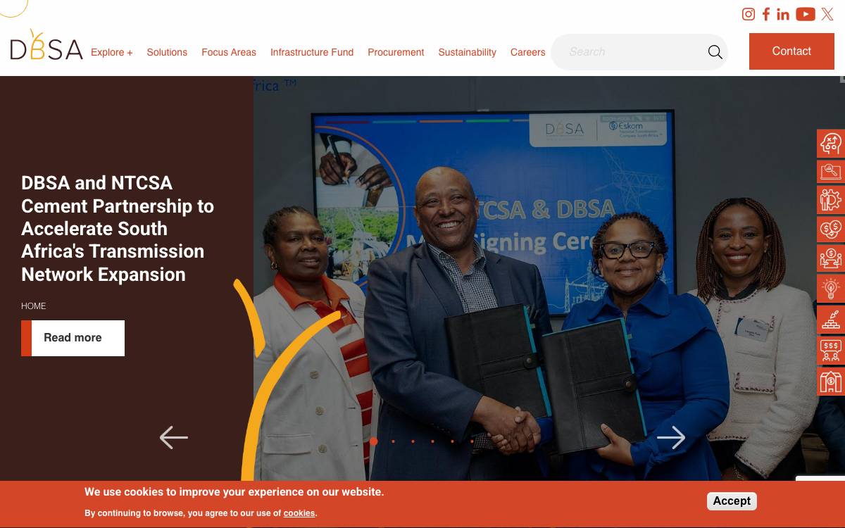 Development Bank of Southern Africa website preview