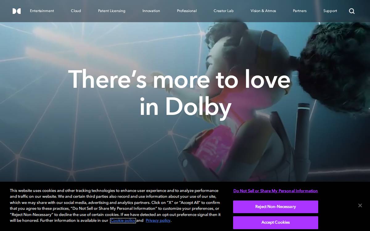 Dolby Laboratories website preview