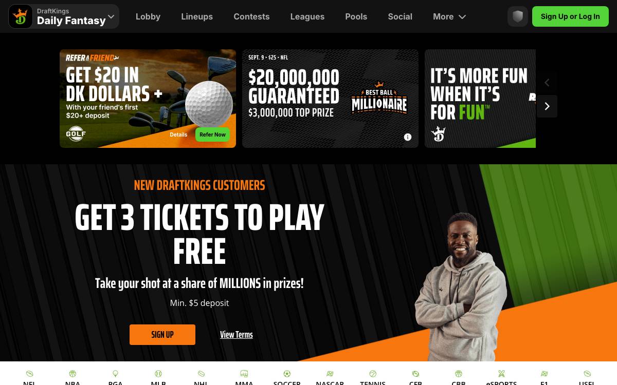 DraftKings website preview
