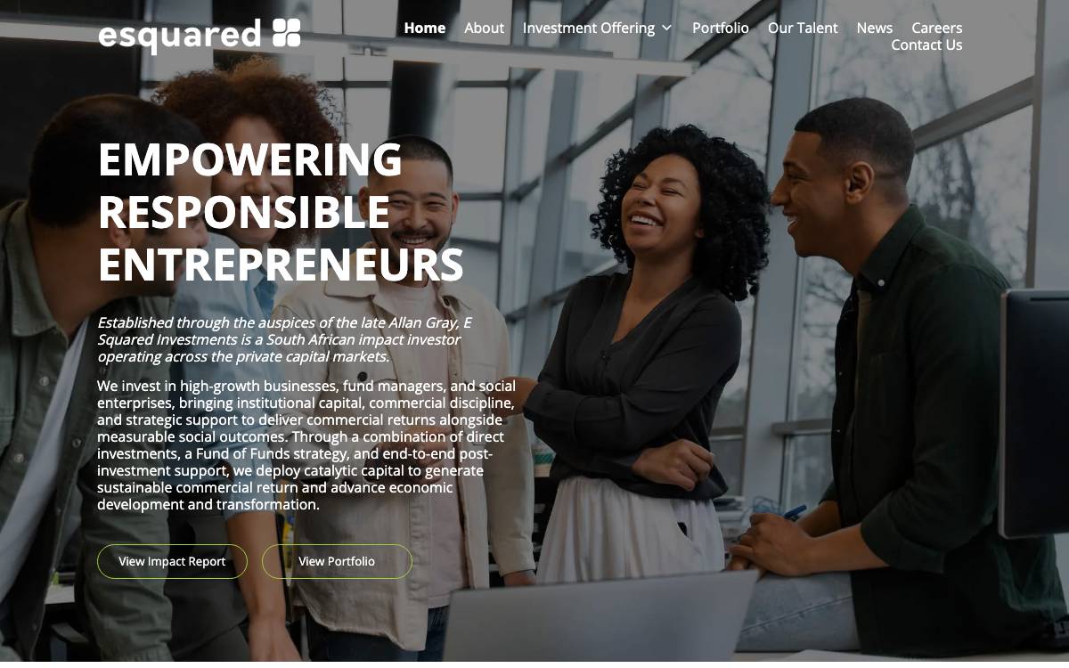 E Squared Investments website preview