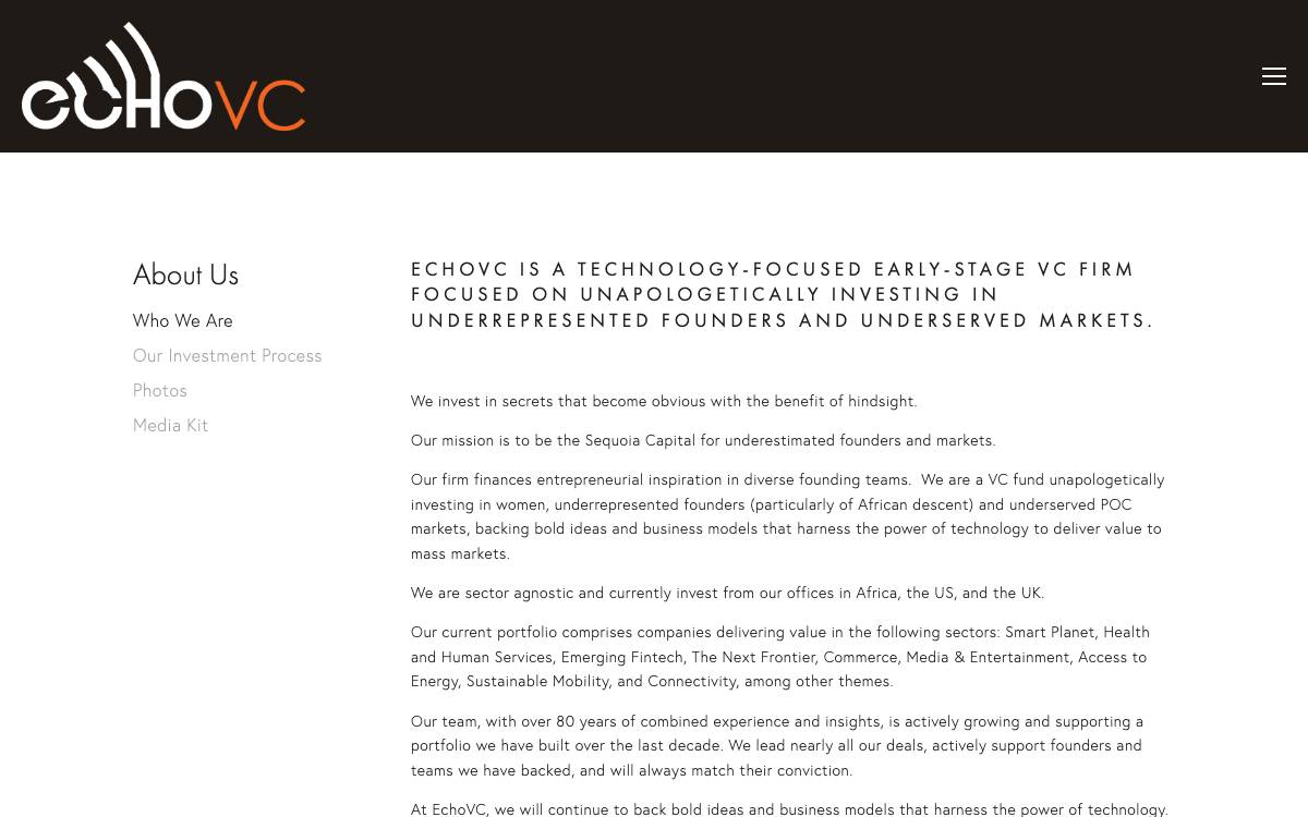 EchoVC Partners website preview