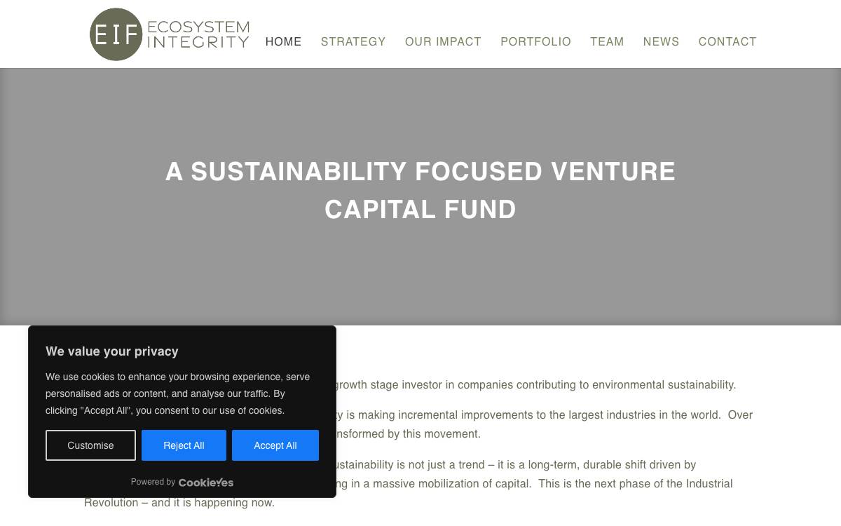 Ecosystem Integrity Fund website preview