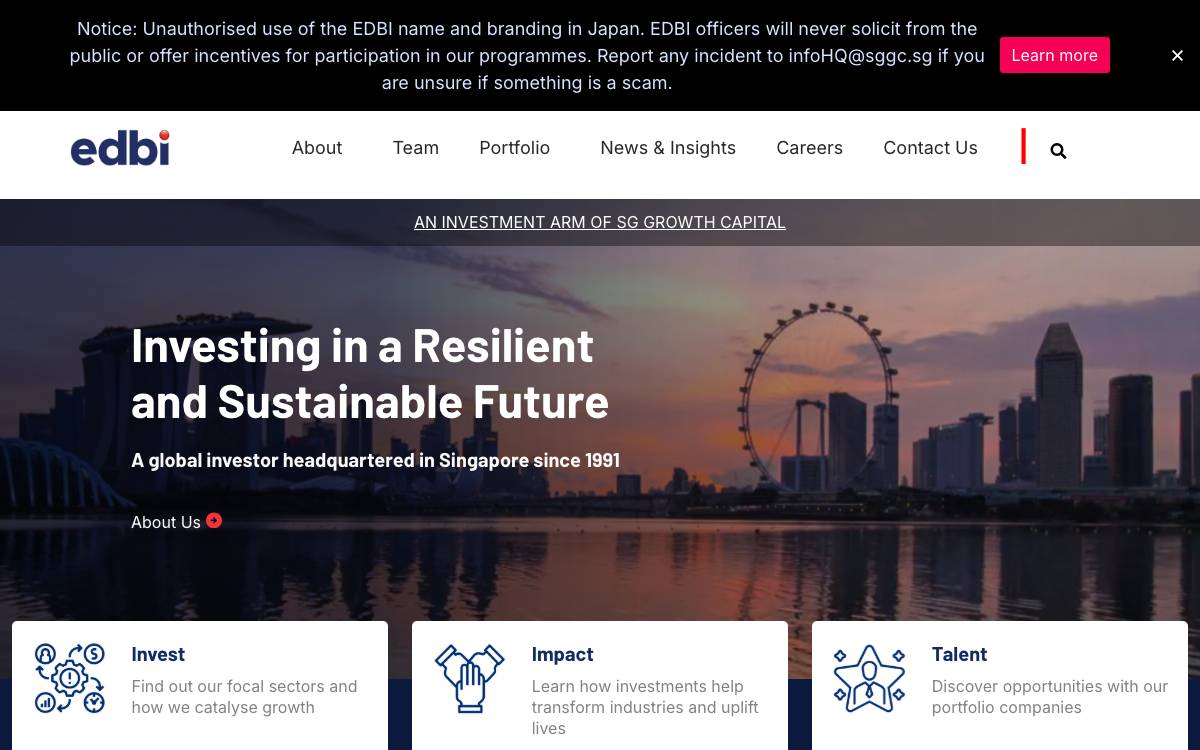 EDB Investments website preview