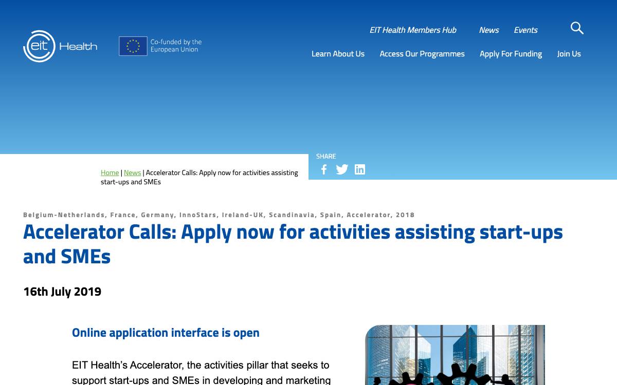 EIT Health Accelerator website preview
