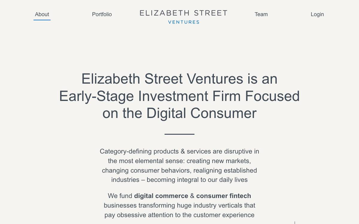 Elizabeth Street Ventures website preview