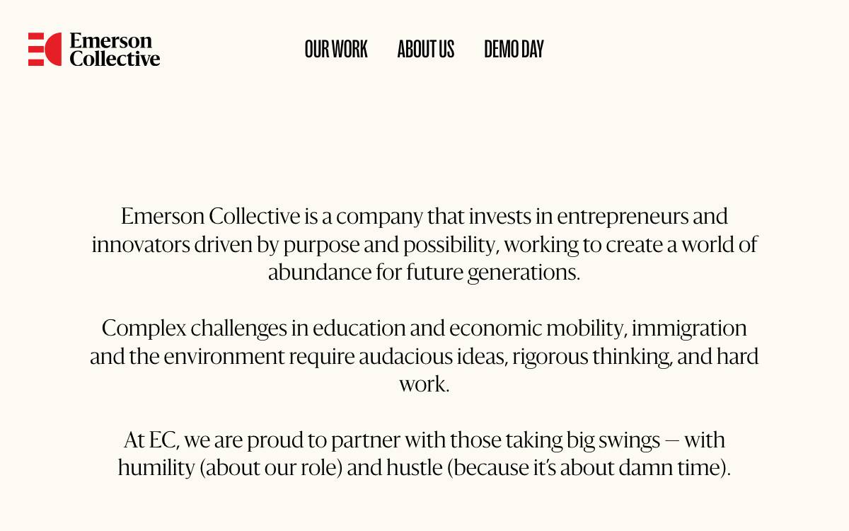 Emerson Collective Investing website preview
