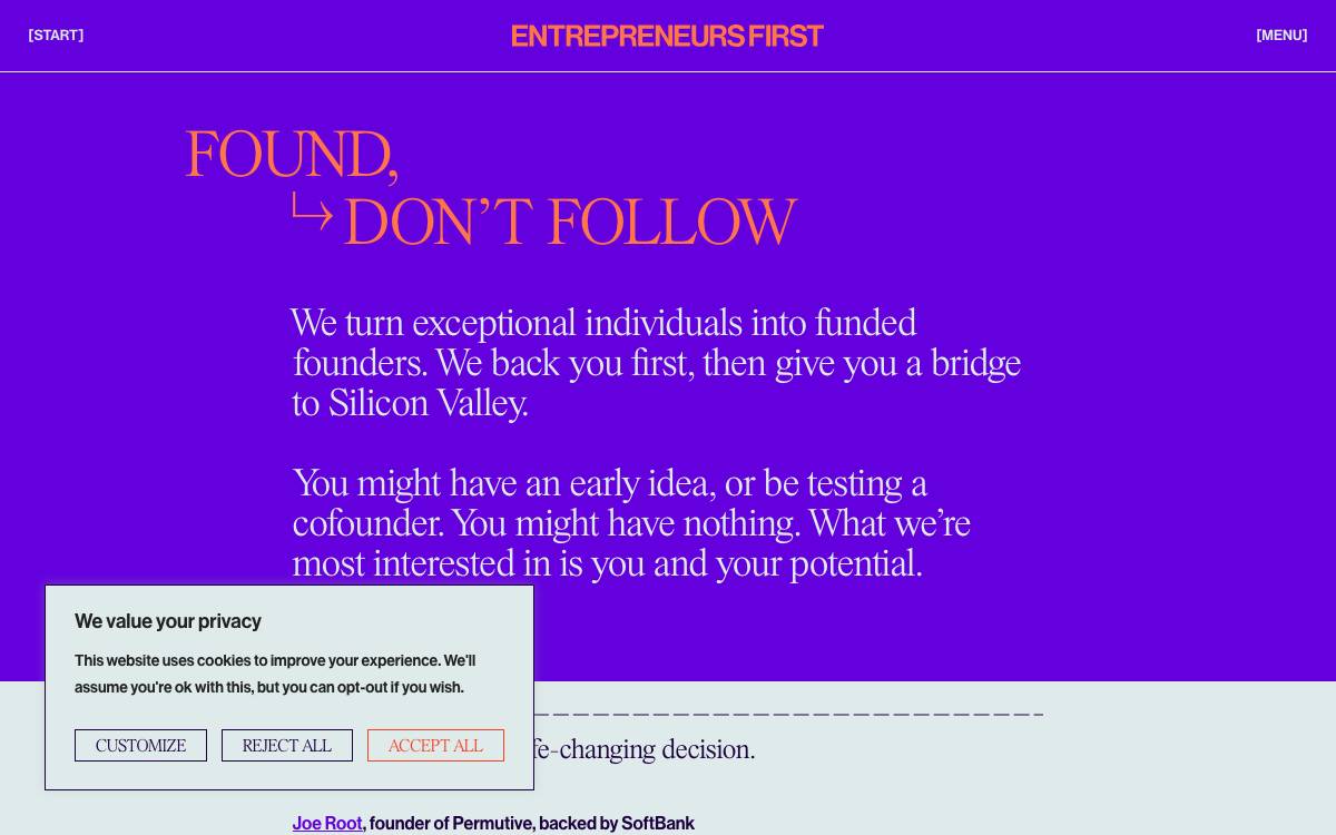 Entrepreneur First website preview