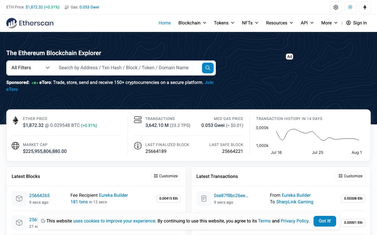 Etherscan website preview
