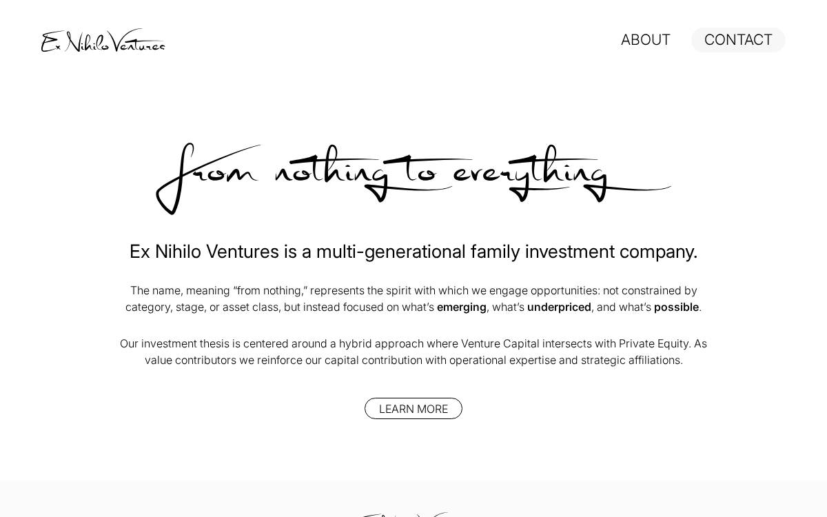 Ex Nihilo website preview