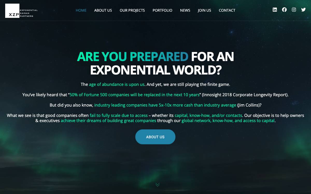 Exponential Zaisan Partners website preview