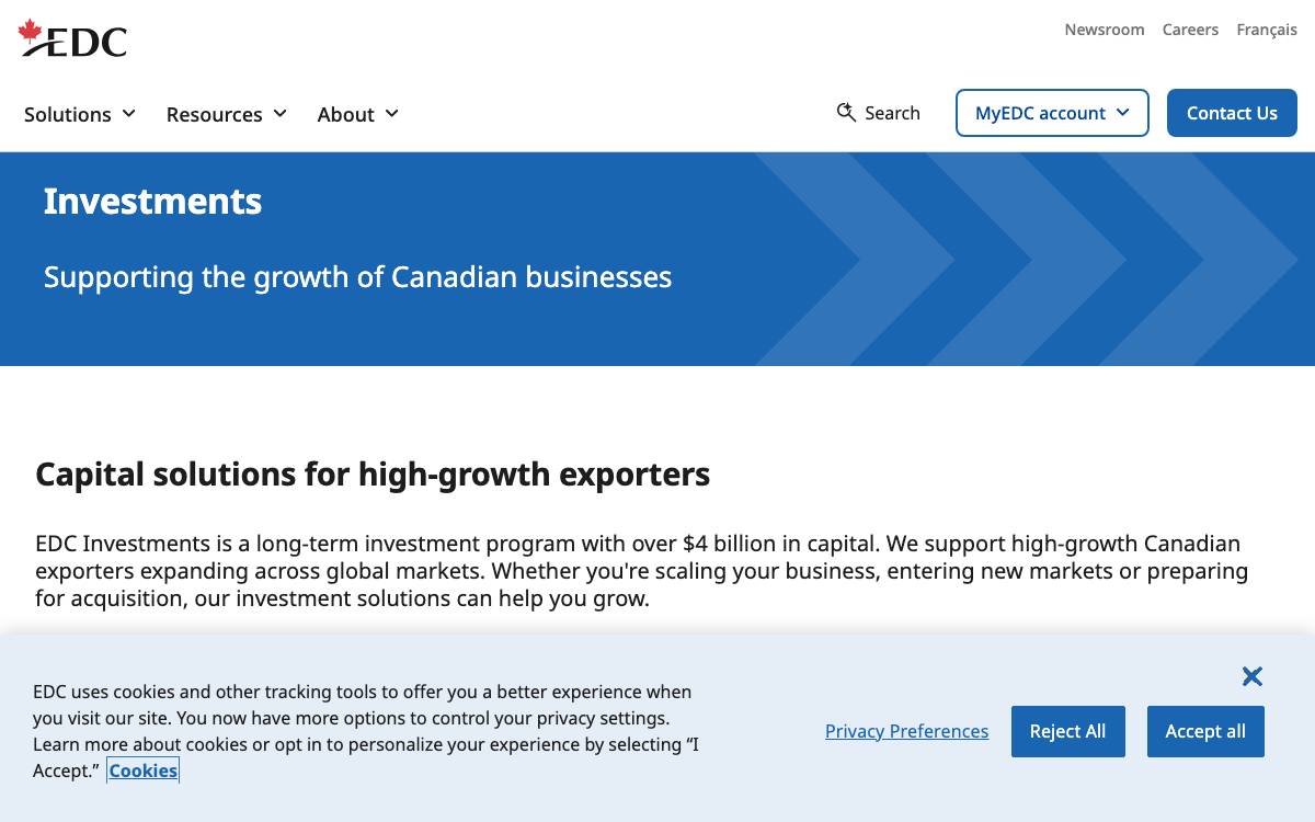 Export Development Canada (EDC) website preview
