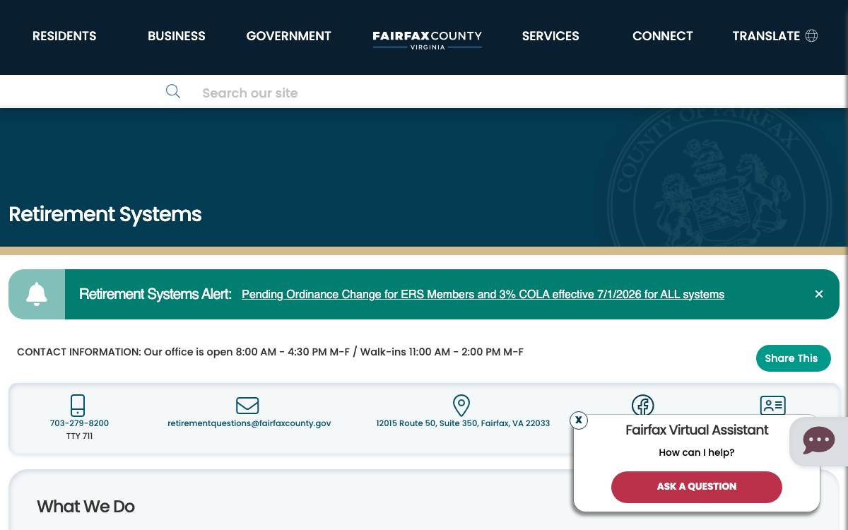 Fairfax County Employees' Retirement System website preview