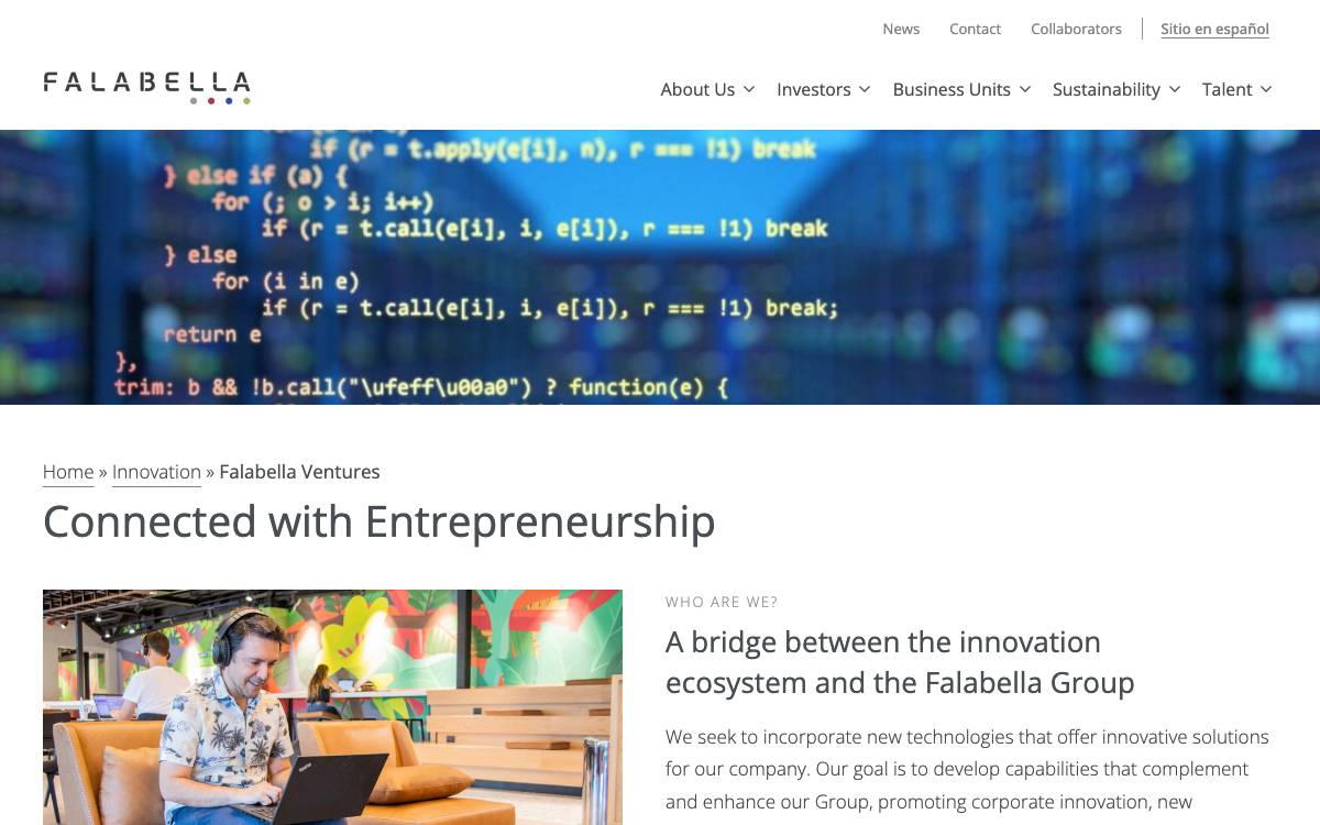 Falabella Ventures website preview