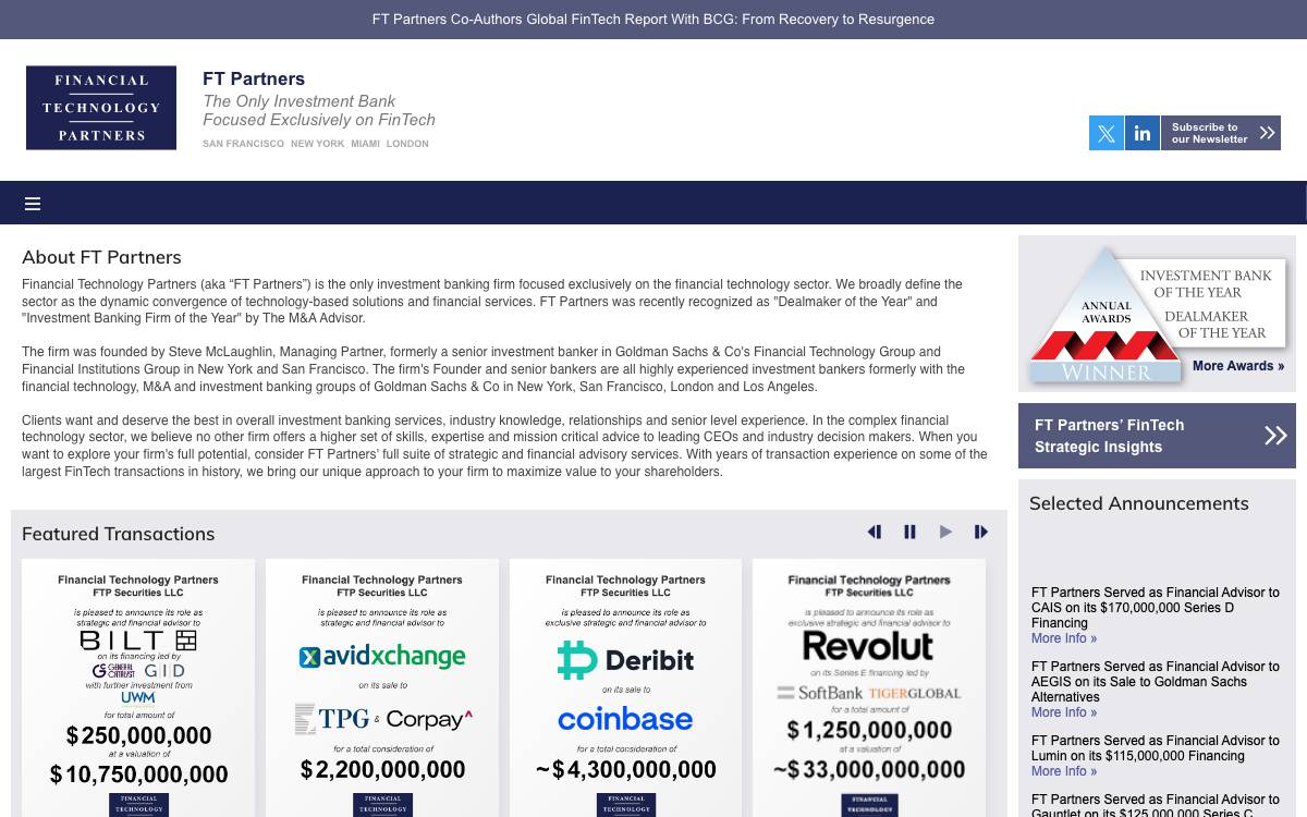 Financial Technology Partners / FT Partners website preview