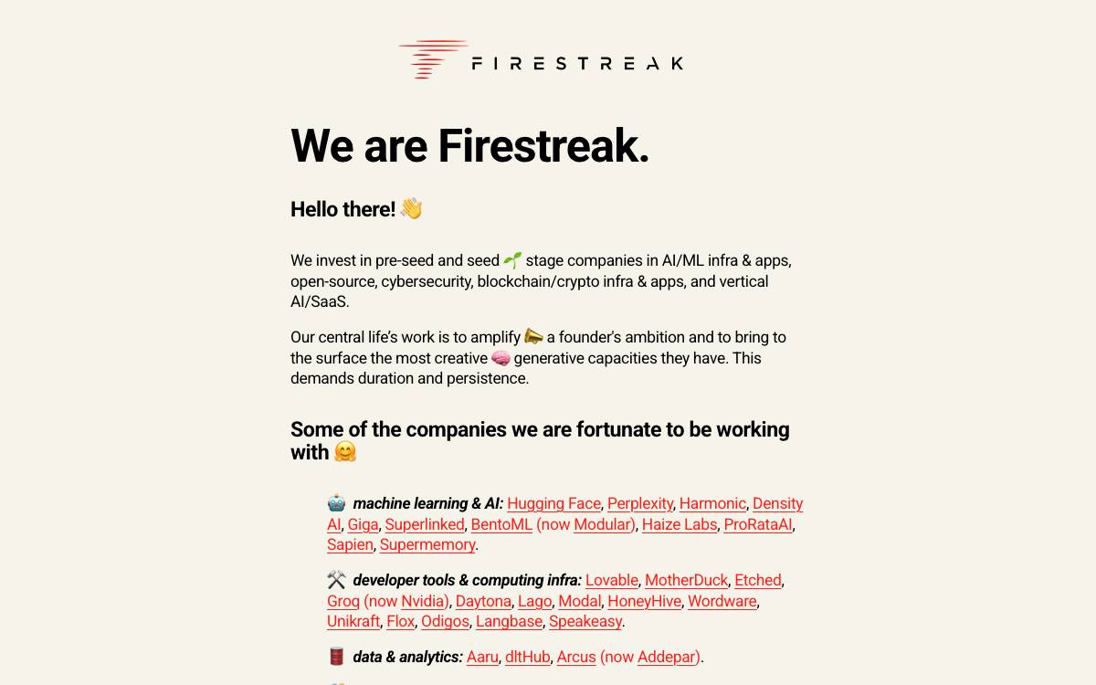 Firestreak Ventures website preview