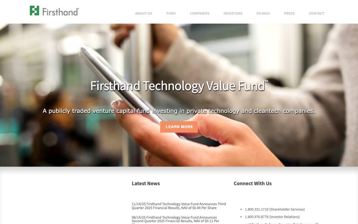 Firsthand Technology Value Fund website preview