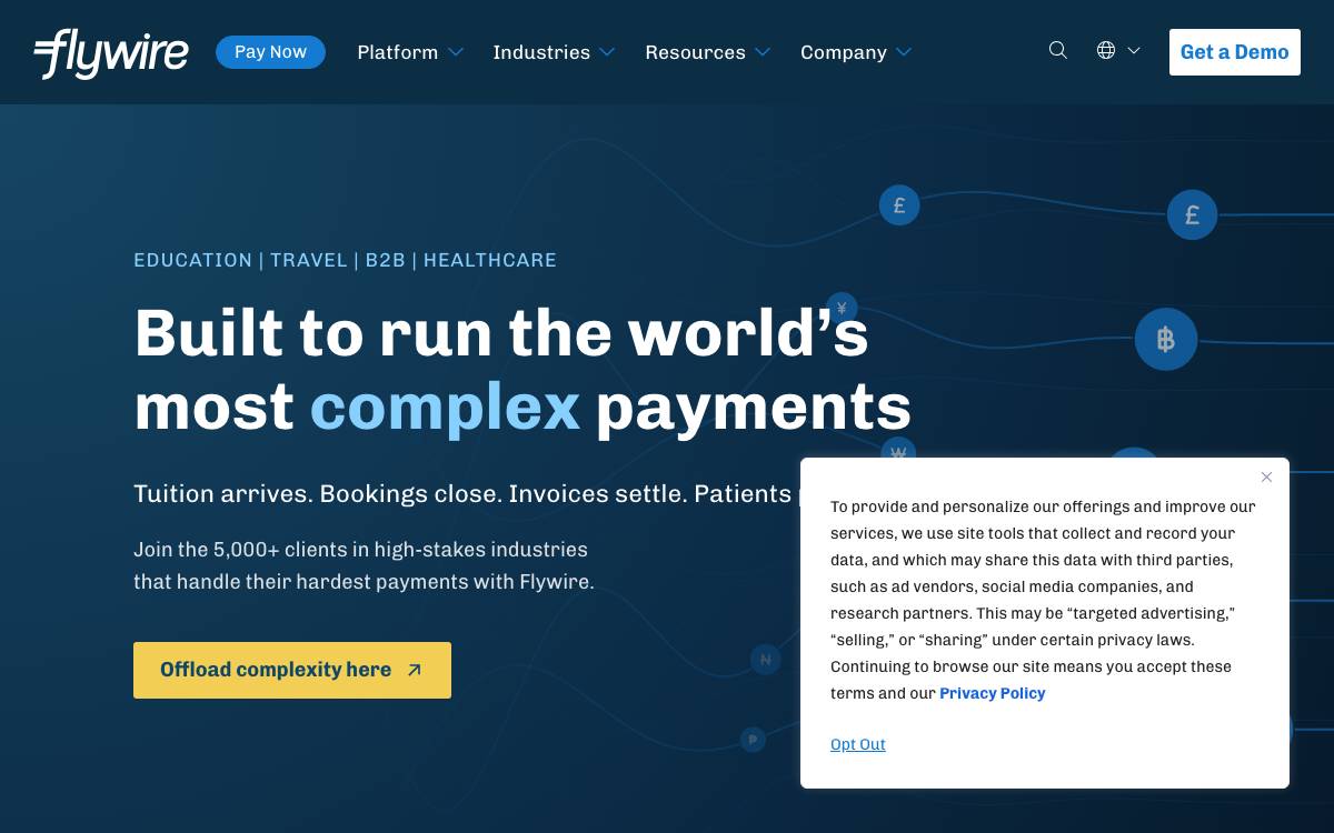 Flywire website preview