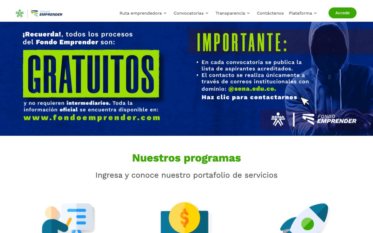 Fondo Emprender — SENA website preview