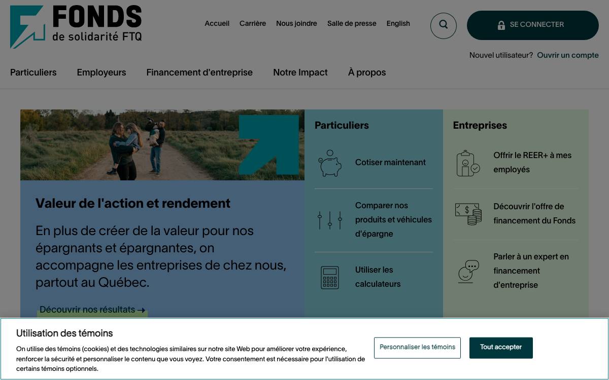 Fonds de solidarité FTQ website preview