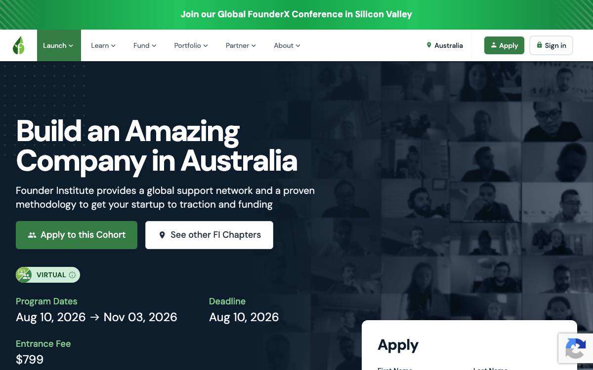 Founder Institute Australia & New Zealand website preview
