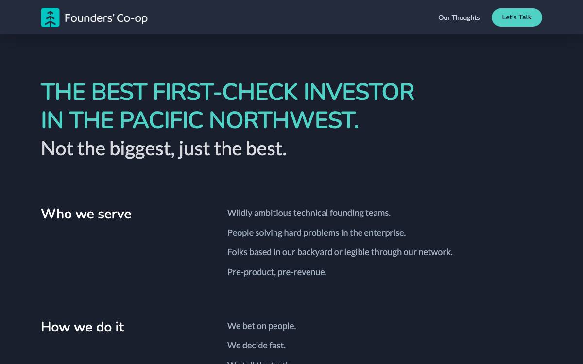 Founders' Co-op website preview