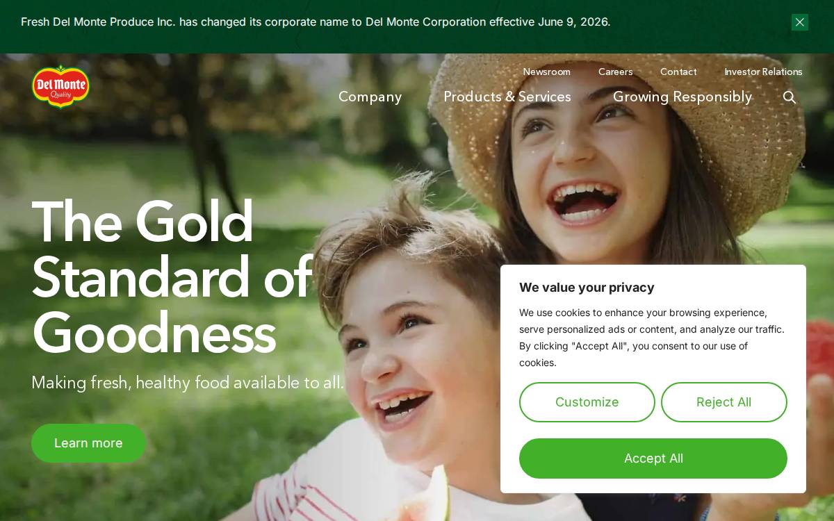 Fresh Del Monte Produce website preview