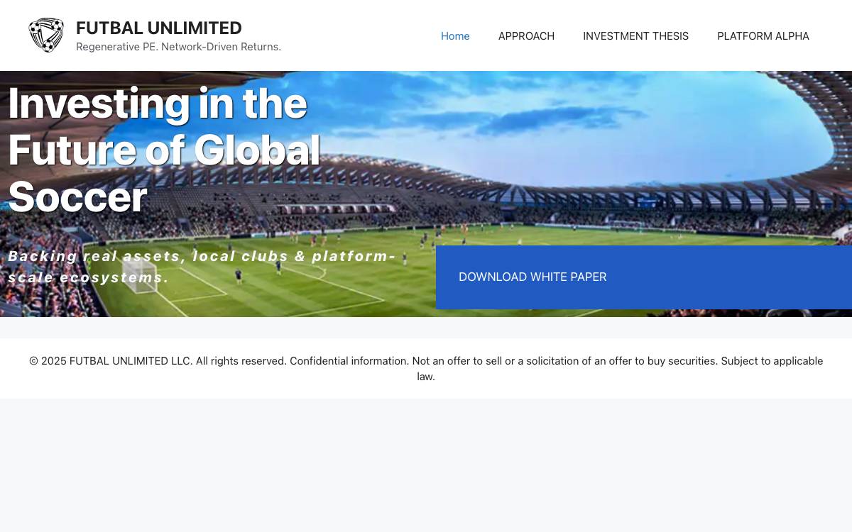 Futbal Unlimited Ventures website preview