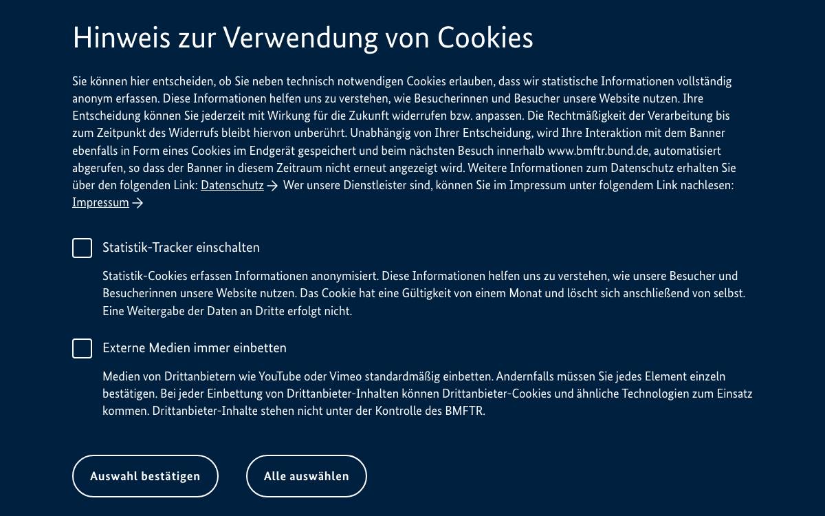 German Federal Ministry of Education and Research (BMBF) website preview