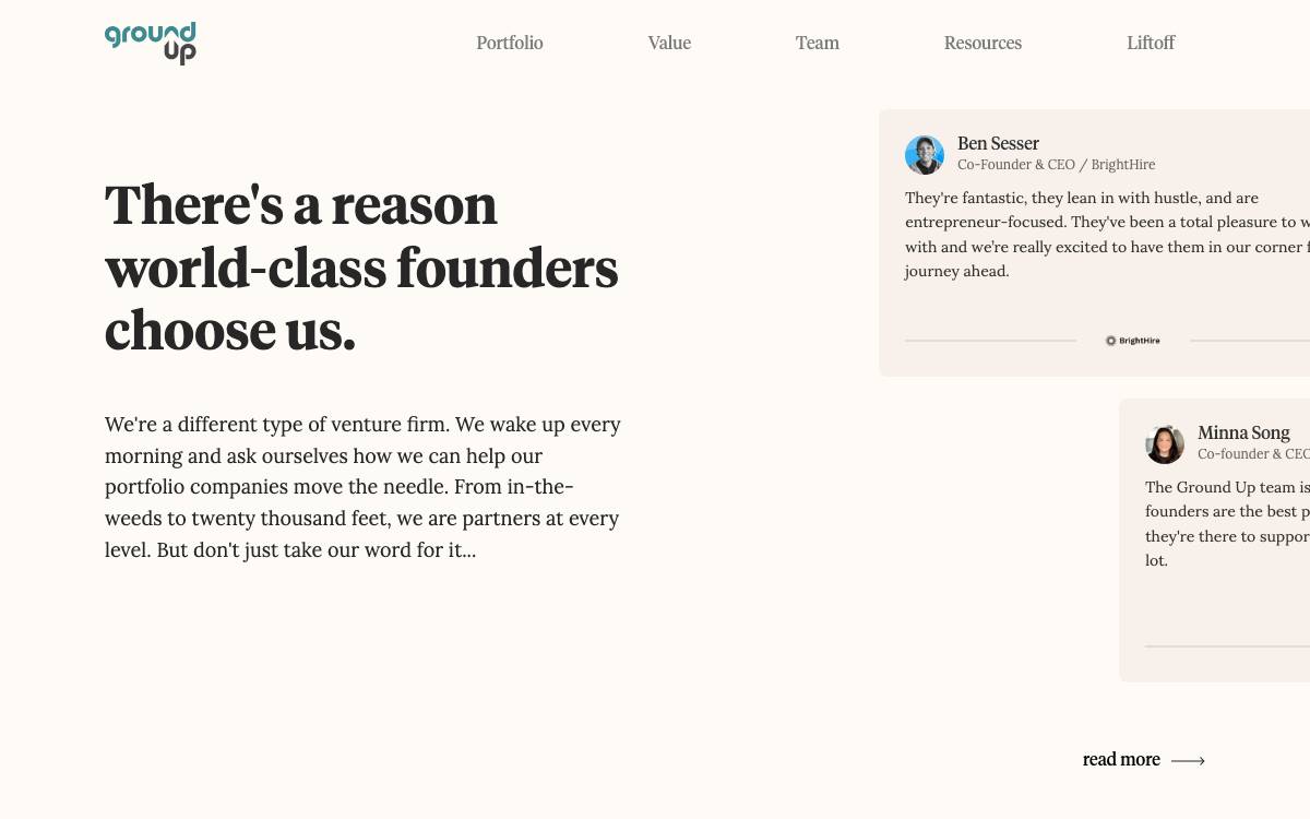 Ground Up Ventures website preview
