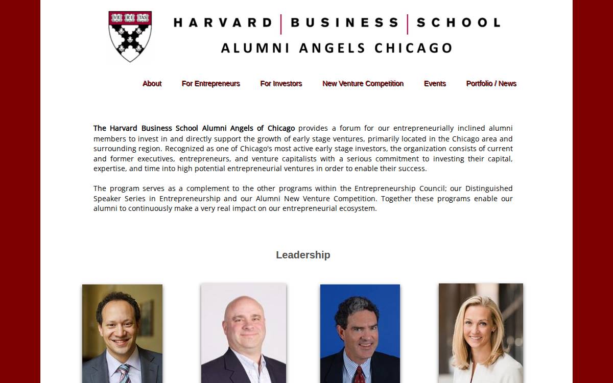 Harvard Business Angels of Chicago website preview