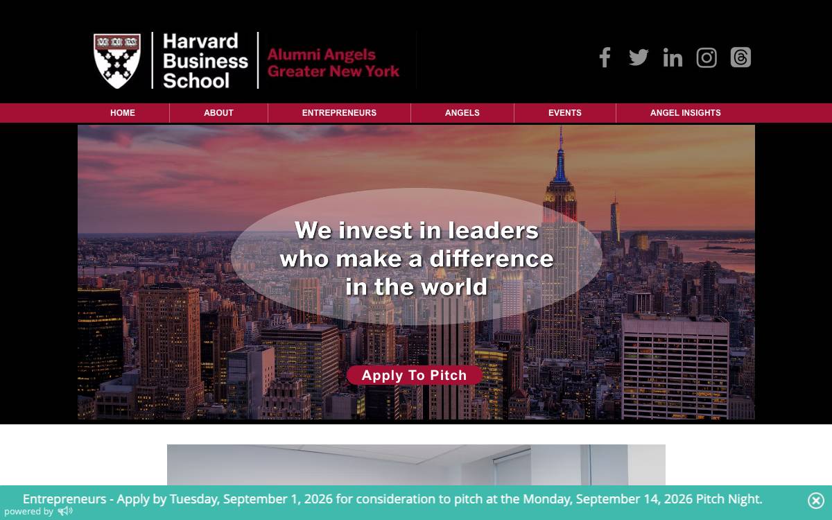 Harvard Business School Alumni Angels of Greater New York website preview