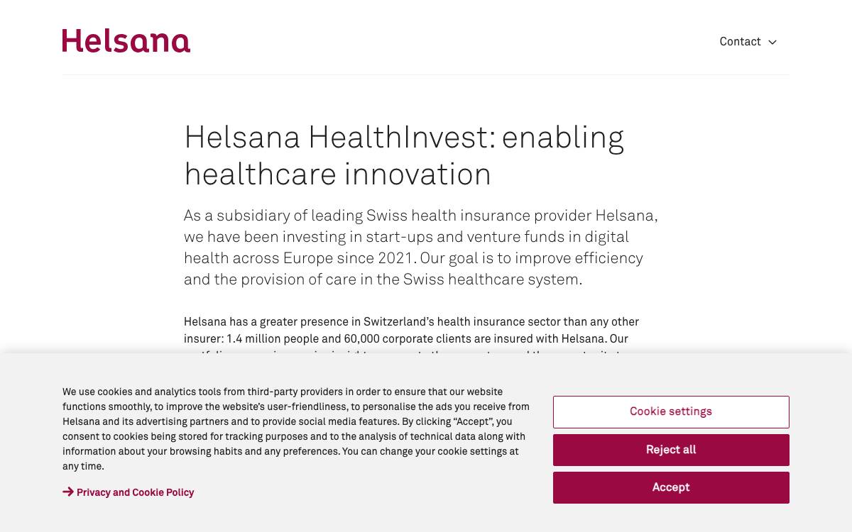 Helsana HealthInvest AG website preview