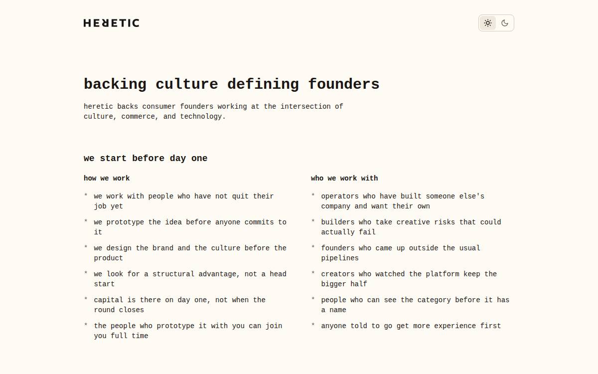 Heretic Ventures website preview